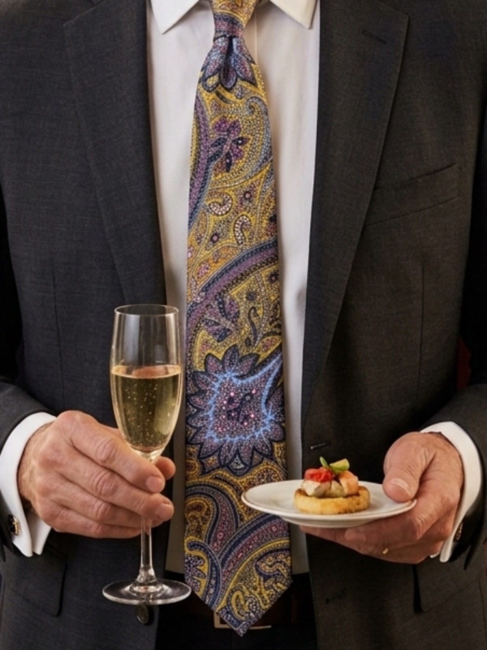 NWT Cremieux Italian Silk Paisley Tie Mens Yellow Blue Purple Luxe Formal Tie